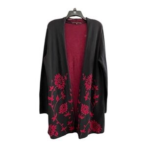 Max Sport Black & Red Floral Open-Front Duster Cardigan size M.
